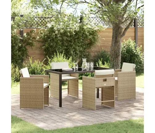 5 Gab. Dārza Galda Komplekts Ar Spilveniem Bēšs Pe Rotangpalma Vidaxl