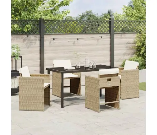 5 Gab. Dārza Galda Komplekts Ar Spilveniem Bēšs Pe Rotangpalma Vidaxl