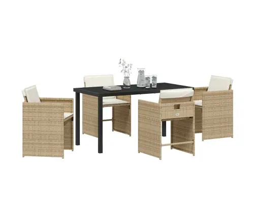 5 Gab. Dārza Galda Komplekts Ar Spilveniem Bēšs Pe Rotangpalma Vidaxl