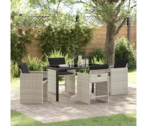 5 Gabalu Dārza Pusdienu Komplekts Ar Spilveniem Gaiši Pelēks Poli Rotangpalma Vidaxl