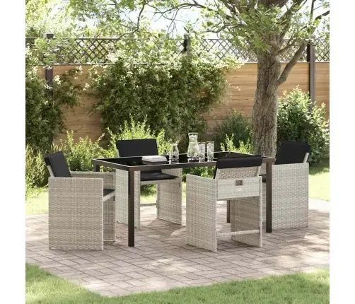 5 Gab. Dārza Ēdamistabas Komplekts Ar Spilveniem Gaiši Pelēks Poli Rotangpalma Vidaxl