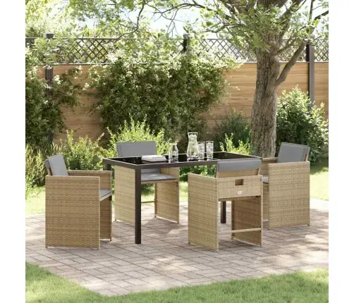 Sodo Valgomojo Komplektas Su Pagalve 5 Pcs Smėlio Poli Ratanas