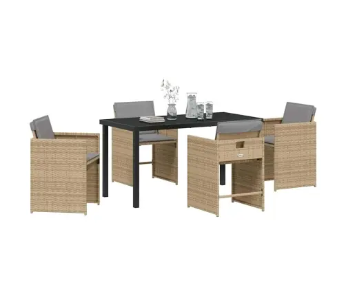 Sodo Valgomojo Komplektas Su Pagalve 5 Pcs Smėlio Poli Ratanas