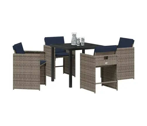 Dārza Ēdamgalds Ar Spilvenu 5 Pcs Pelēka Poliūtu Rotangpalma Vidaxl