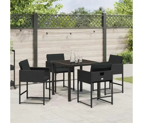 5 Daļīgu Dārza Ēdamgaldu Komplekts Ar Spilveniem, Melnā Poliratanā. Vidaxl