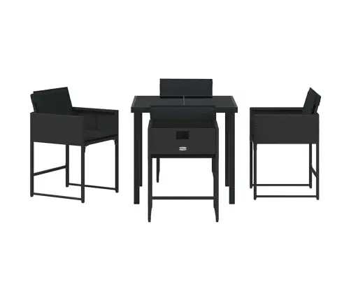 5 Daļīgu Dārza Ēdamgaldu Komplekts Ar Spilveniem, Melnā Poliratanā. Vidaxl