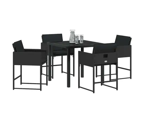 5 Daļīgu Dārza Ēdamgaldu Komplekts Ar Spilveniem, Melnā Poliratanā. Vidaxl