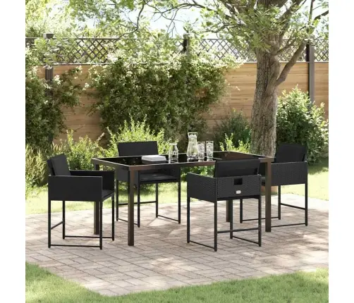 Sodo Valgomojo Komplektas Su Pagalve 5 Pcs Juoda Poliratanas