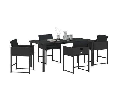 Sodo Valgomojo Komplektas Su Pagalve 5 Pcs Juoda Poliratanas