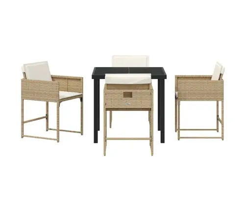 5 Daļu Dārza Galdiņš Ar Bēšiem Spilveniem, Poliratanas Vidaxl