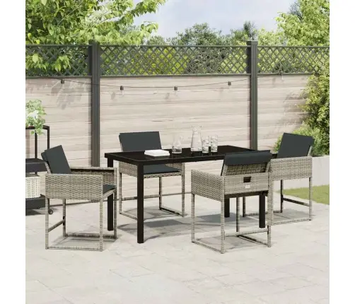 5 Daļu Dārza Galds Ar Spilveniem Gaiši Pelēkā Krāsā, Poli Ratanas Vidaxl