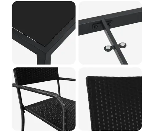 3 Daļu Dārza Ēdamgaldu Komplekts Melnā Poli-Ratānā Vidaxl