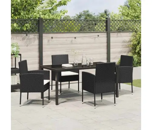 5 Daļu Dārza Ēdamgalda Komplekts Ar Spilveniem, Melnā Poli Rattanā Vidaxl
