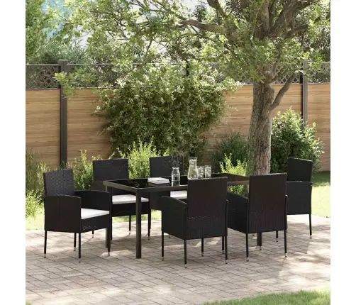 Sodo Valgomojo Komplektas Su Pagalve 7 Pcs Juoda Poliratanas