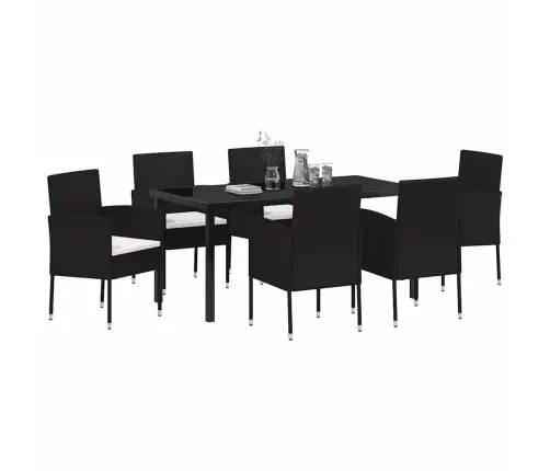 Sodo Valgomojo Komplektas Su Pagalve 7 Pcs Juoda Poliratanas