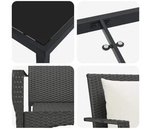 Dārza Ēdamgalda Komplekts 3 Pcs Melna 80 X 80 X 73 Cm Pe Ratan Vidaxl