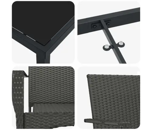 Dārza Ēdamgalds Ar Spilvenu 3 Pcs Melna Poliūtu Rotangpalma Vidaxl