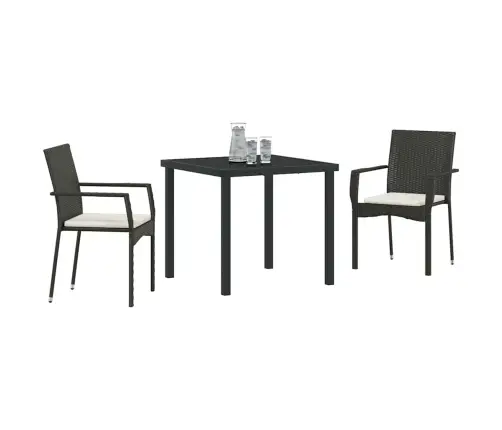 Dārza Ēdamgalds Ar Spilvenu 3 Pcs Melna Poliūtu Rotangpalma Vidaxl