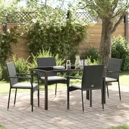 Sodo Valgomojo Komplektas Su Pagalve 5 Pcs Juoda Poli Ratanas