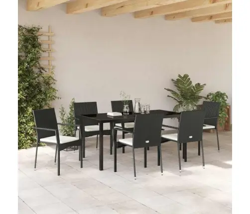 Aia Söögilaudade Komplekt Padjaga 7 Pcs Must Polürotang