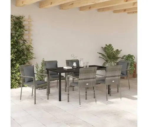 Sodo Valgomojo Komplektas Su Pagalve 7 Pcs Pilka Poli Ratanas