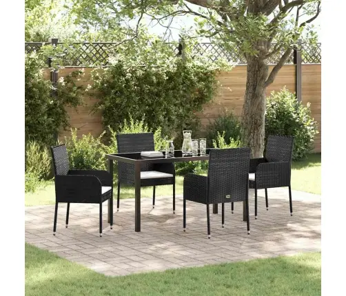 5 Daļu Dārza Ēdamgalda Komplekts Ar Spilveniem Melnā Poliratanā Vidaxl