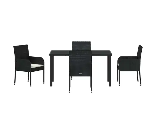 5 Daļu Dārza Ēdamgalda Komplekts Ar Spilveniem Melnā Poliratanā Vidaxl