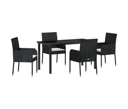 5 Daļu Dārza Ēdamgalda Komplekts Ar Spilveniem Melnā Poliratanā Vidaxl
