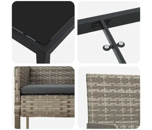 5 Daļu Dārza Ēdamgalds Ar Spilveniem, Pelēks Polyratans Vidaxl