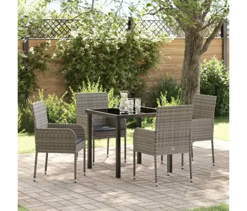 5 Daļu Dārza Ēdamgalds Ar Spilveniem, Pelēks Polyratans Vidaxl