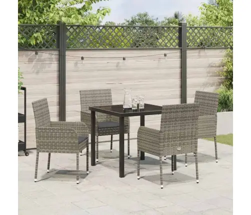 5 Daļu Dārza Ēdamgalds Ar Spilveniem, Pelēks Polyratans Vidaxl