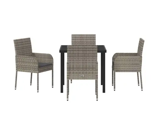 5 Daļu Dārza Ēdamgalds Ar Spilveniem, Pelēks Polyratans Vidaxl