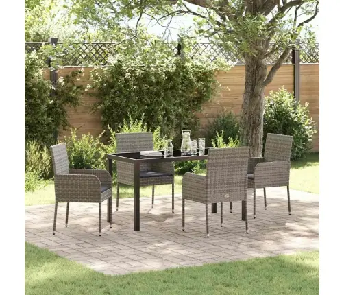 5 Daļu Dārza Pusdienu Komplekts Ar Spilveniem Pelēkā Polirasēnā. Vidaxl