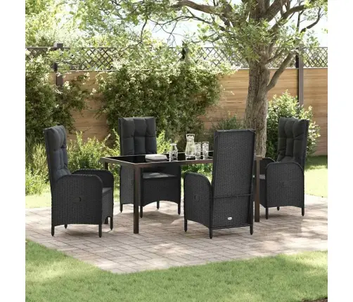 5 Gabalu Dārza Ēdamgalda Komplekts, Melns, Ar Poliestera Rāmi. Vidaxl