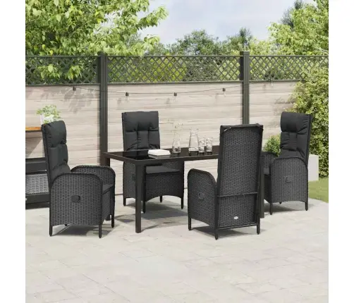 5 Gabalu Dārza Ēdamgalda Komplekts, Melns, Ar Poliestera Rāmi. Vidaxl