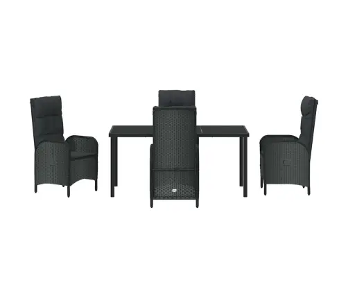 5 Gabalu Dārza Ēdamgalda Komplekts, Melns, Ar Poliestera Rāmi. Vidaxl