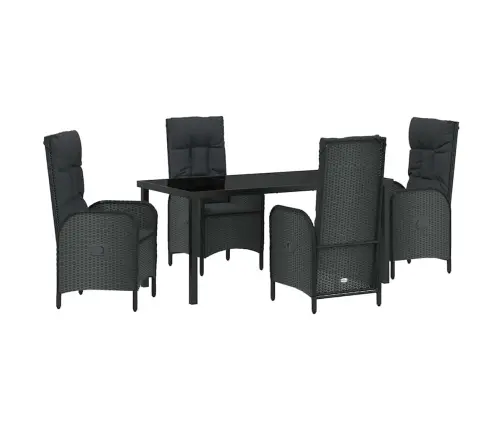 5 Gabalu Dārza Ēdamgalda Komplekts, Melns, Ar Poliestera Rāmi. Vidaxl