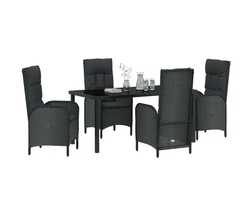 5 Gabalu Dārza Ēdamgalda Komplekts, Melns, Ar Poliestera Rāmi. Vidaxl