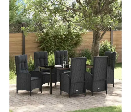 7 Daļu Dārza Ēdamgalds, Melns Poliestera Ratanā Vidaxl