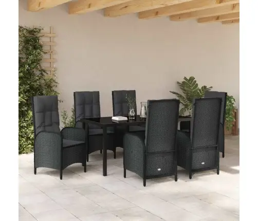 7 Daļu Dārza Ēdamgalds, Melns Poliestera Ratanā Vidaxl