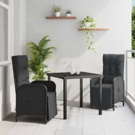 Dārza Ēdamgalds Ar Spilvenu 3 Pcs Melna Poliūtu Rotangpalma Vidaxl