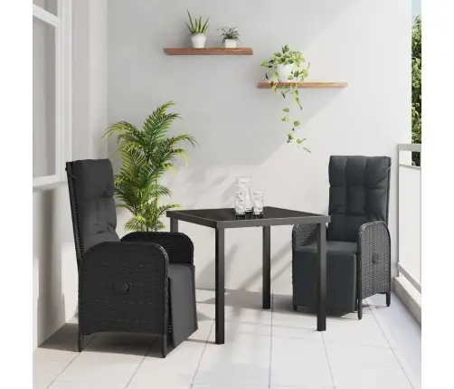 3 Daļu Dārza Ēdināšanas Kompleks Ar Spilveniem Melns Poli Ratanā Vidaxl