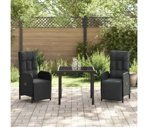 3 Daļu Dārza Ēdināšanas Kompleks Ar Spilveniem Melns Poli Ratanā Vidaxl