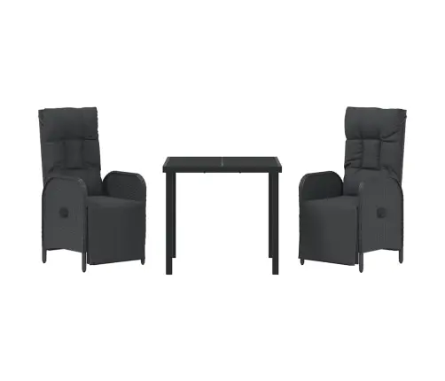 3 Daļu Dārza Ēdināšanas Kompleks Ar Spilveniem Melns Poli Ratanā Vidaxl