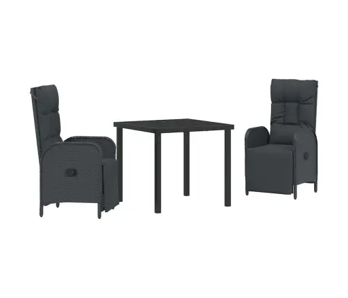 3 Daļu Dārza Ēdināšanas Kompleks Ar Spilveniem Melns Poli Ratanā Vidaxl