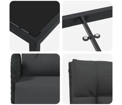 Sodo Valgomojo Komplektas Su Pagalve 5 Pcs Juoda Poliratanas