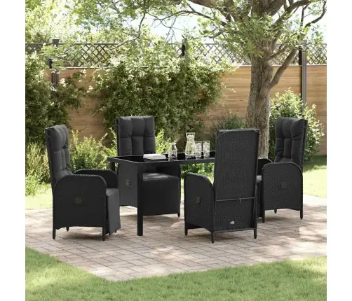 Sodo Valgomojo Komplektas Su Pagalve 5 Pcs Juoda Poliratanas