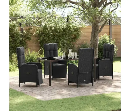 Sodo Valgomojo Komplektas Su Pagalve 5 Pcs Juoda Poliratanas