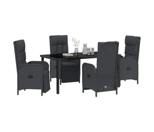 Sodo Valgomojo Komplektas Su Pagalve 5 Pcs Juoda Poliratanas