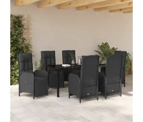 7 Daļu Dārza Galds Ar Spilveniem Melnā Poliratanā Vidaxl